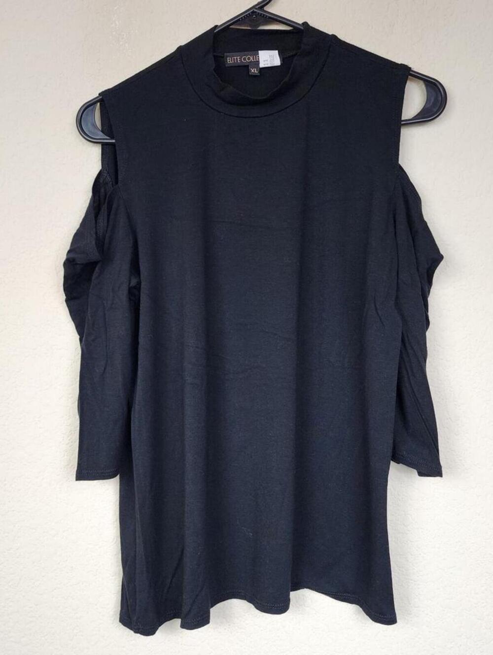 Elite Collection XL Black Cold Shoulder Blouse Top